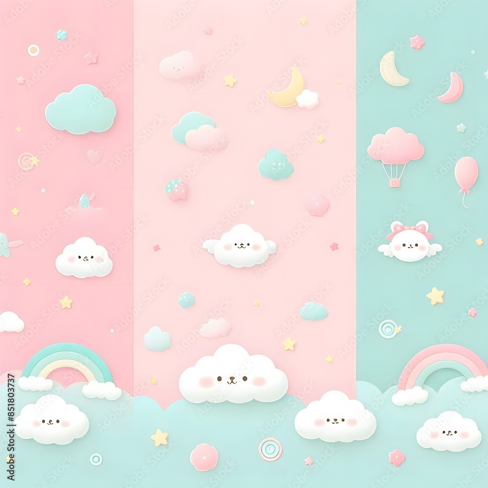 A colorful background with clouds and hearts and stars generated by ai A colorful background with clouds and hearts and stars generated by ai