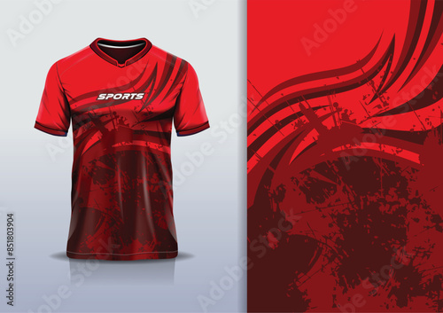 Sport jersey template mockup curve wave grunge design for football soccer, racing, running, e sports, red color