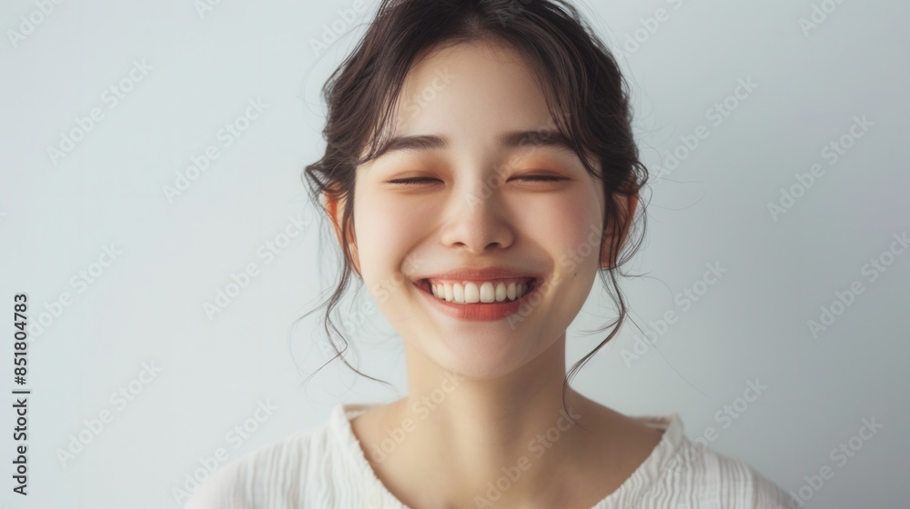 Korean woman with a joyful smile isolated on a white background
