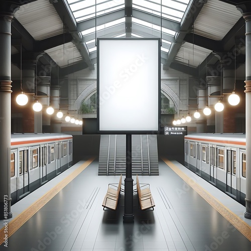 A billboard large empty white on the stree design drawing graphict sidewalk in a train station eyecatching engaging optimized unique. photo