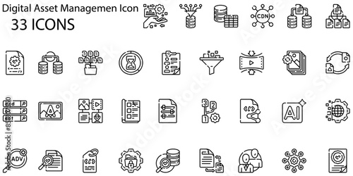 Set of digital asset management icons. Line art style icons bundle. vector illustration
