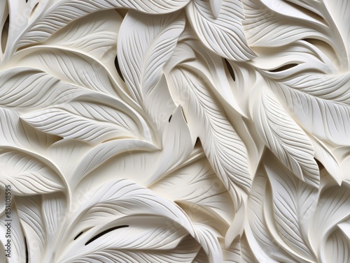 Mural with white leaf patte...