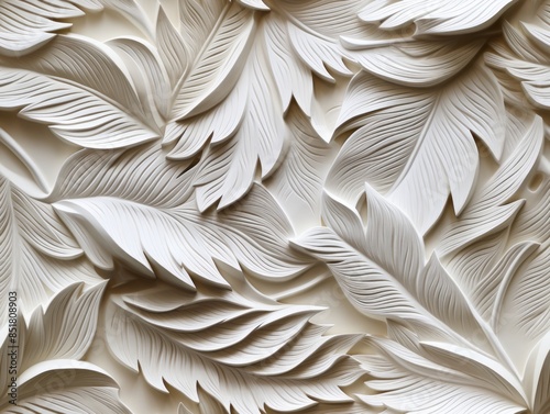 Mural with white leaf patte...