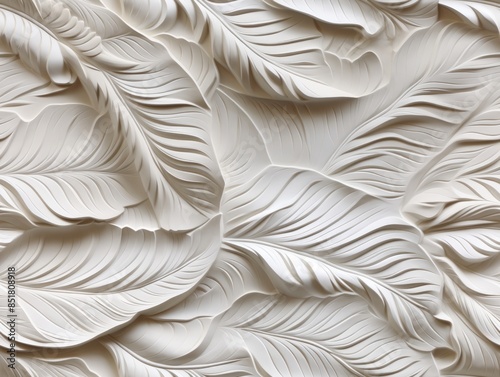 Mural with white leaf patte...