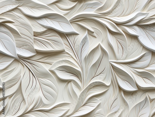 Mural with white leaf patte...