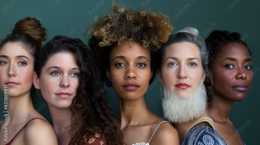 Obraz premium Frauen mit Bart und Vollbart Bartwuchs bei Frauen und Transgender Model Portrait für Rasuren und Frisuren Generative AI