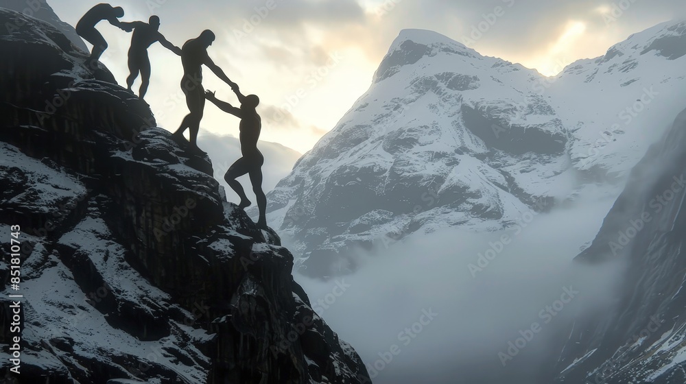 A person getting help to get to the top of the mountain A person getting help to get to the top of the mountain
