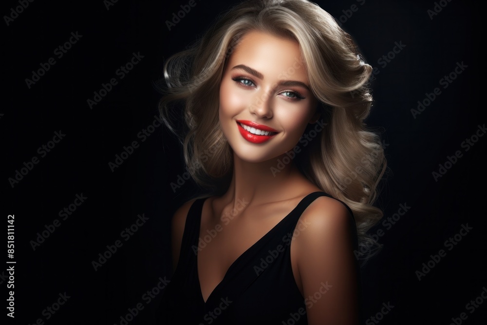 Beautiful woman with perfect smile. Fashion. On black background. Beautiful woman with perfect smile. Fashion. On black background.