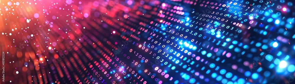 Obraz premium Vibrant digital background with glowing dots and abstract patterns, ideal for technology, data visualization, and modern design themes.