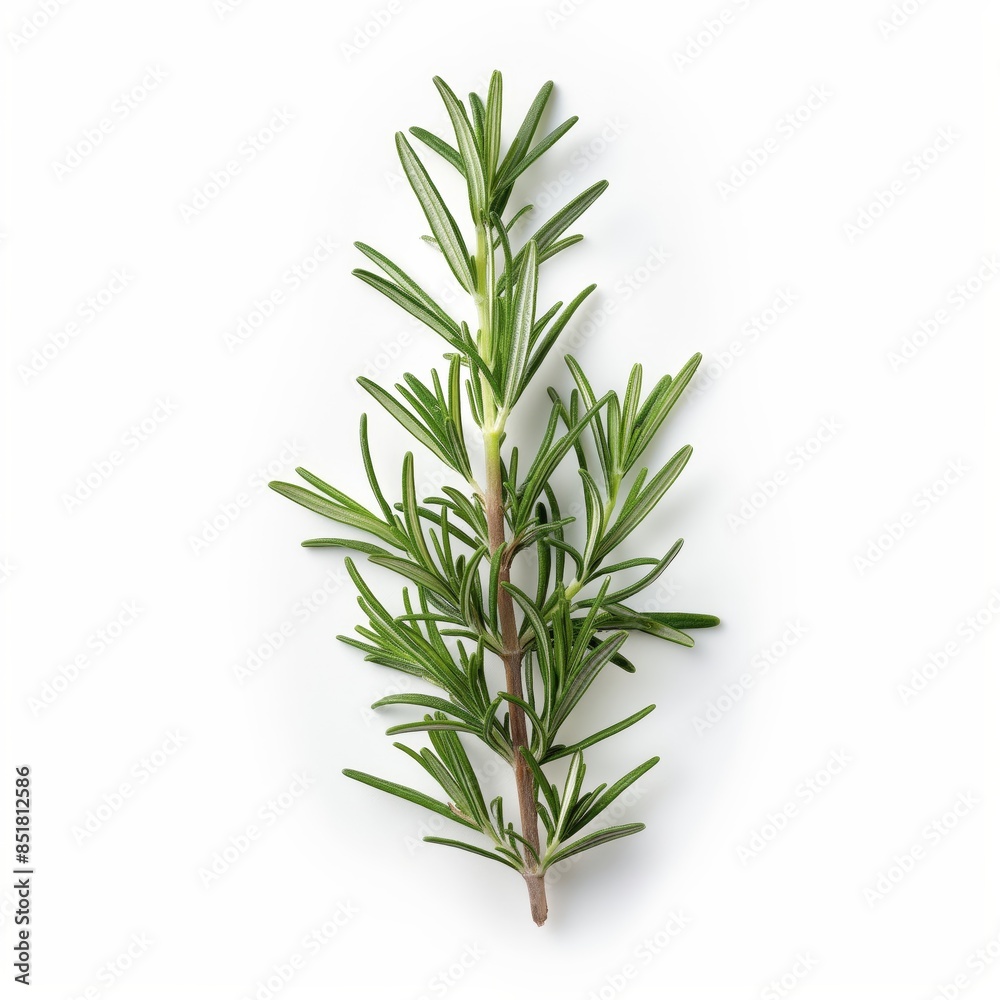 Detailed photo of a rosemary sprig isolated on white background Detailed photo of a rosemary sprig isolated on white background