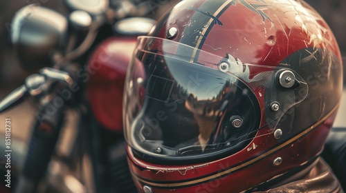 Classic HarleyDavidson helmet on a motorcycle photo