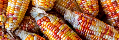 A close-up image of multicolored corn kernels