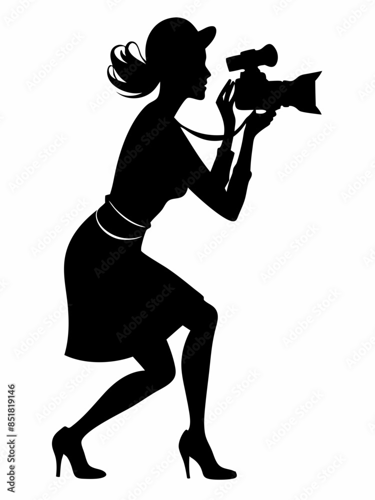 Women photographers in action shooting subject and scene silhouette vector illustration Women photographers in action shooting subject and scene silhouette vector illustration