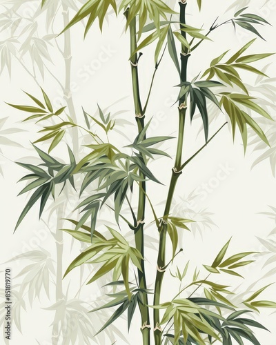 Wallpaper Mural Handdrawn bamboo pattern, monochrome, flat design, detailed lines Torontodigital.ca
