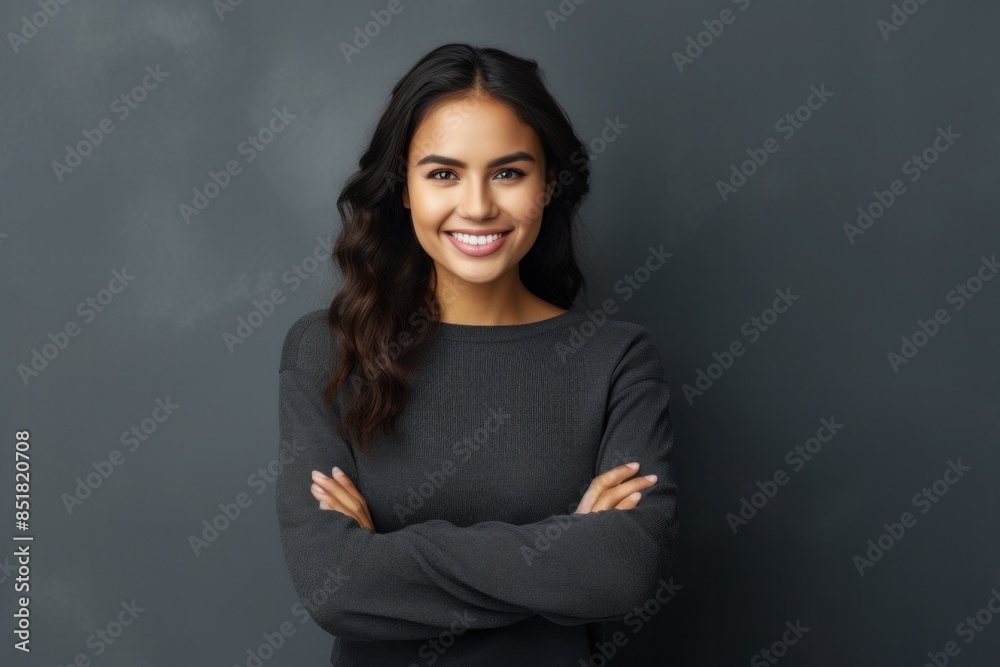 Beautiful young Spanish woman smiling with hands with beautiful, long, healthy hair. Beautiful young Spanish woman smiling with hands with beautiful, long, healthy hair.
