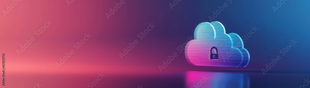 Secure cloud storage symbol with a cloud icon and a lock on a vibrant gradient background, representing data security in cloud computing. Secure cloud storage symbol with a cloud icon and a lock on a vibrant gradient background, representing data security in cloud computing.