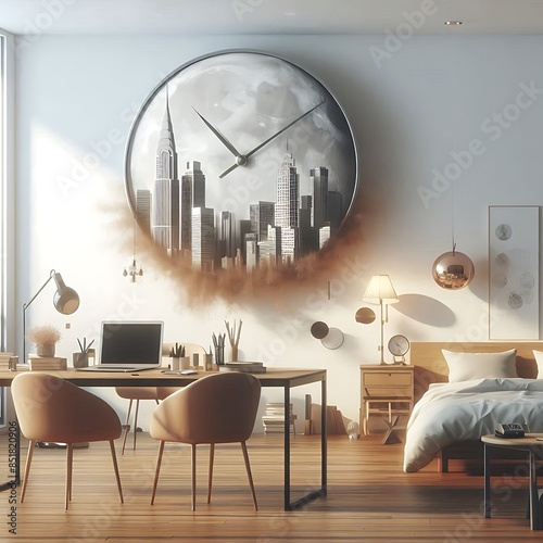 A room style interior set design with a clock on the wall informative Vibrant Vibrant.