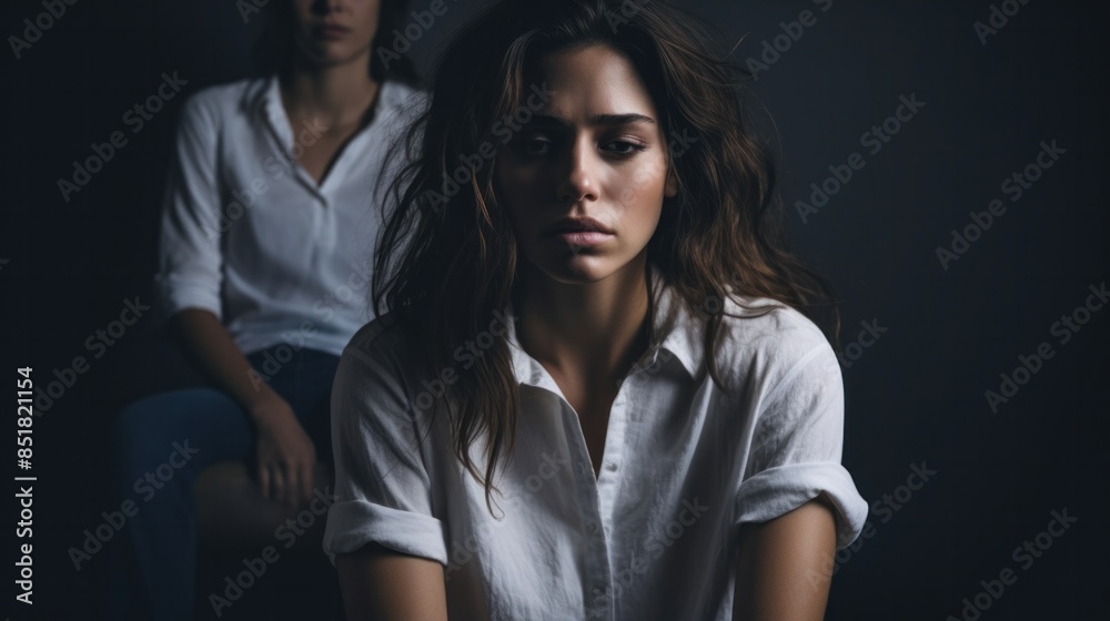 Professional psychotherapist and young woman suffering from PTSD, treatment, follow-up treatment Professional psychotherapist and young woman suffering from PTSD, treatment, follow-up treatment