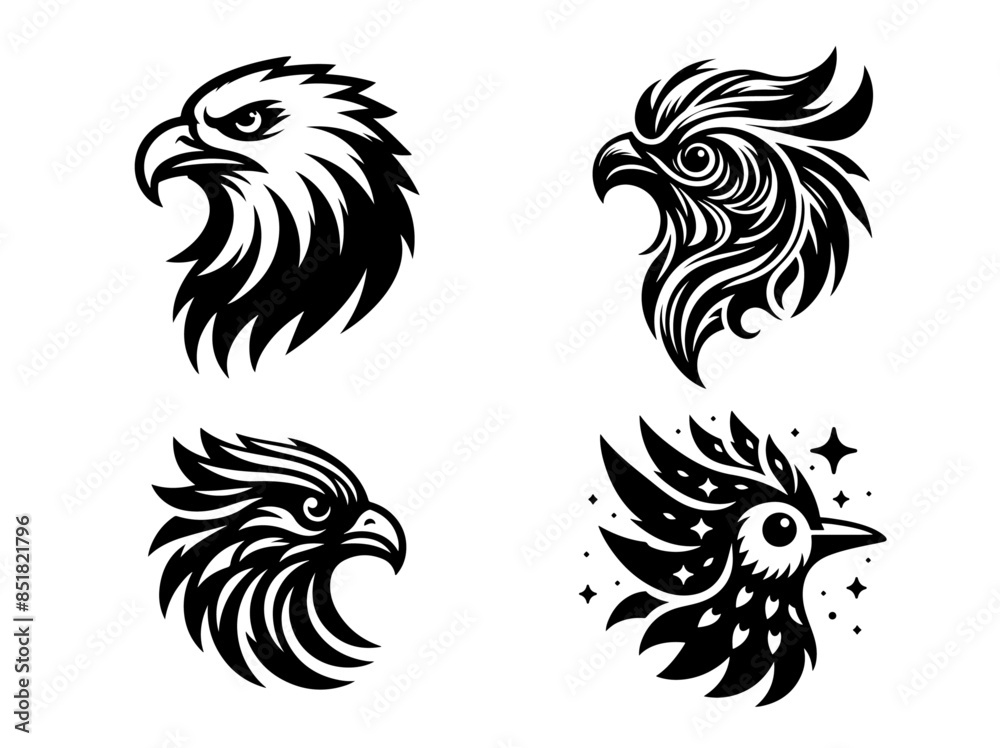 Fototapeta premium Eagle Silhouette Vector Style with 4 Def-rent Vector Shapes
