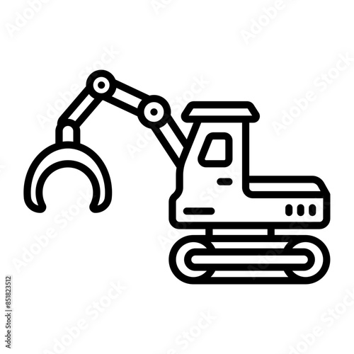 closed loop track Feller Buncher vector icon design, timber and lumber Symbol, Forestry and Deforestation Sign, forest farming and woodlands illustration, shovel logging with single machine concept