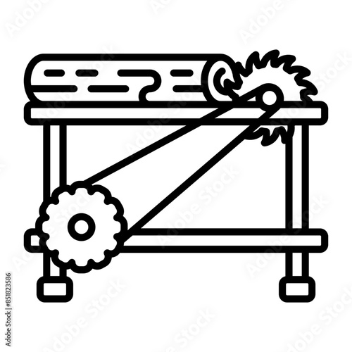 Power Tool Working with circulation saw vector icon design, timber and lumber Symbol, Forestry and Deforestation Sign forest farming and woodland, Auto Feeding Wood Log Sawing Cutting Machine concept