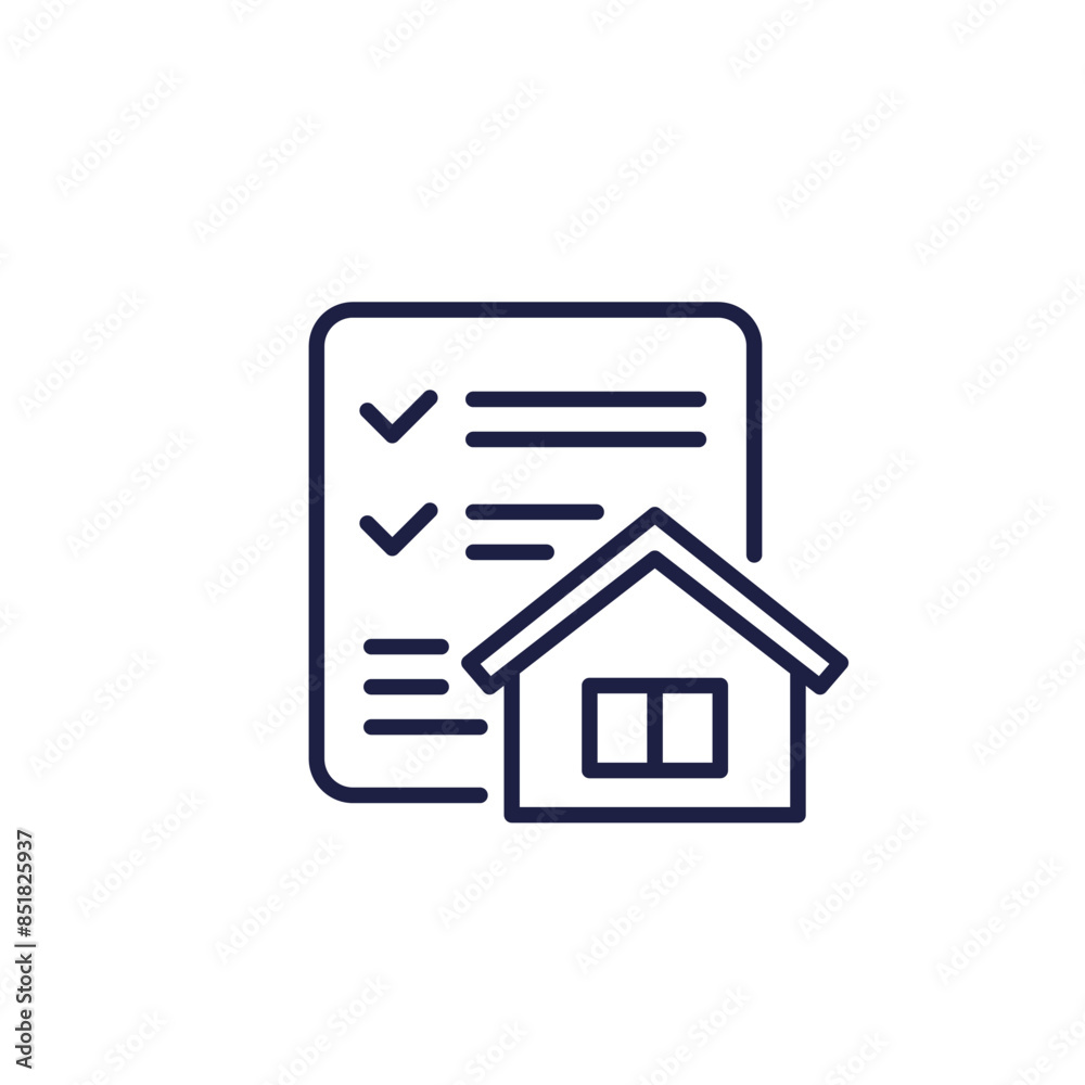Building permit line icon with a house Building permit line icon with a house