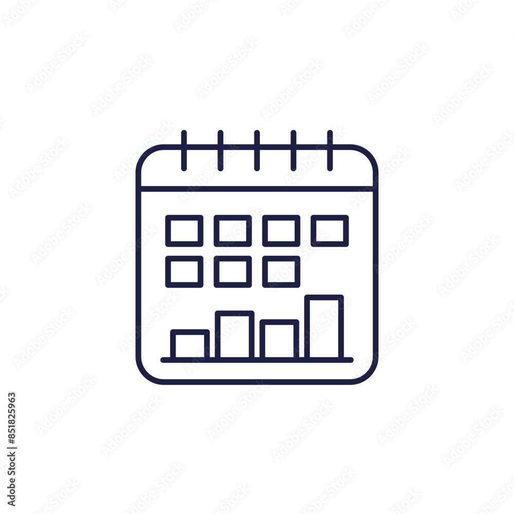 Calendar icon with a graph, line pictogram Calendar icon with a graph, line pictogram