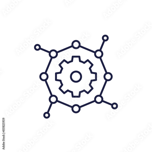 Biomaterial line icon with a molecule and gear
