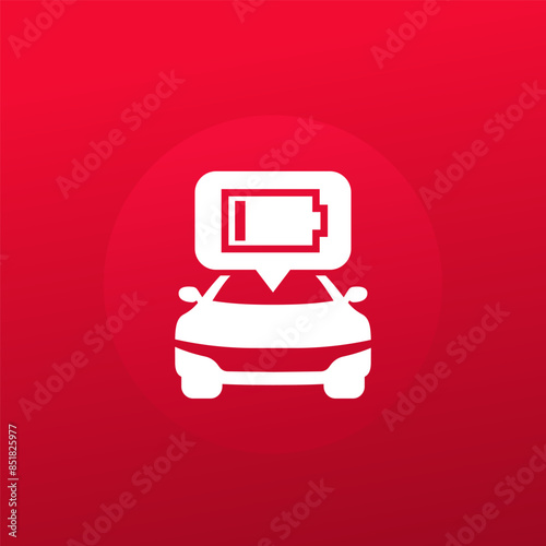 car with low battery icon, vector pictogram