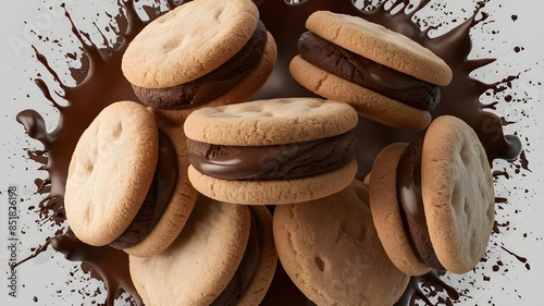 Chocolate Splash and Sandwich Cookies 3D Visual Delight