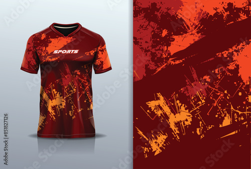 Tshirt mockup abstract grunge marble texture sport jersey design for football soccer, racing, esports, running, red color