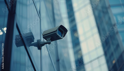 cctv camera on a corporate building exterior wall photo