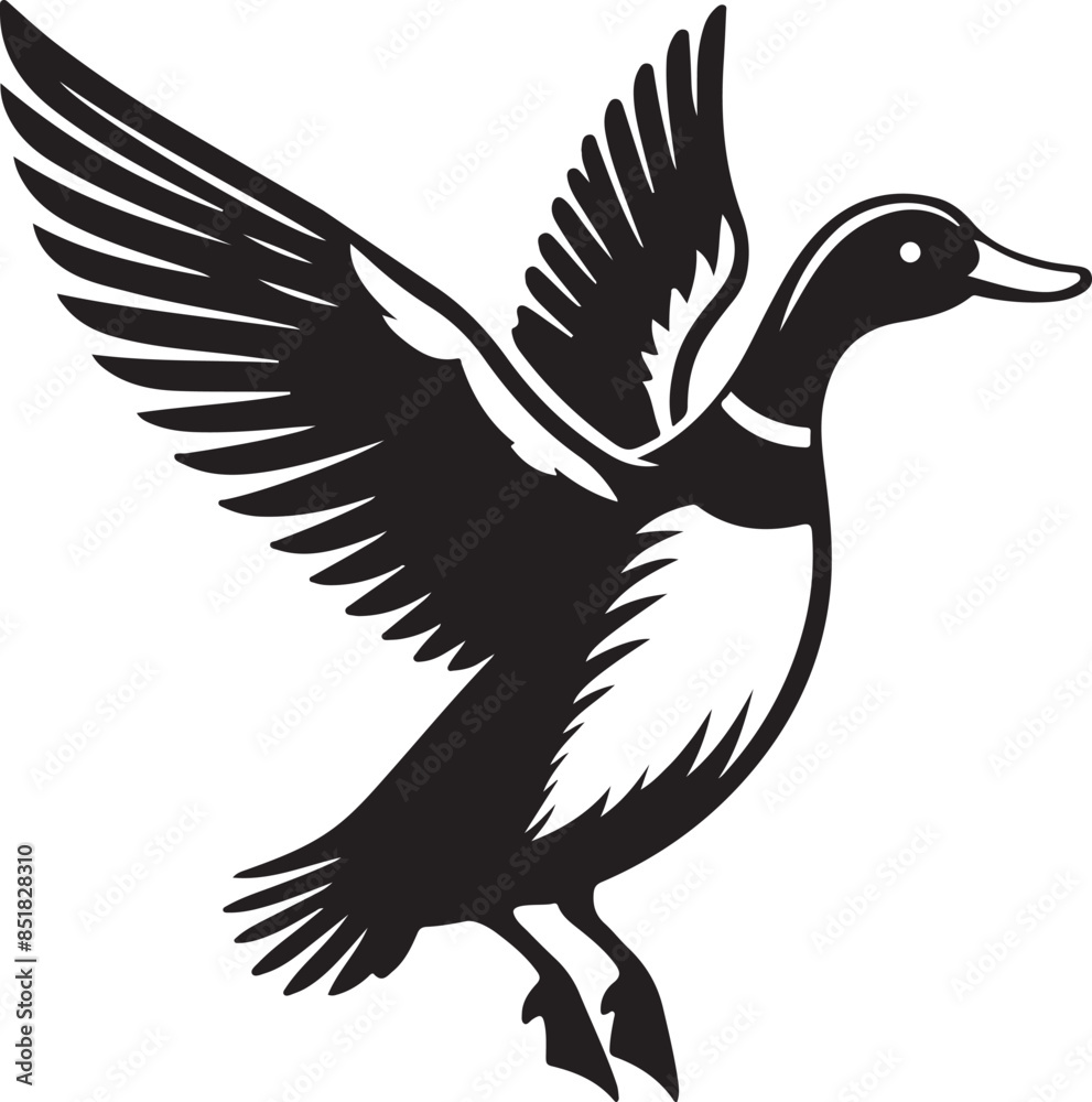 Obraz premium Duck flying silhouette vector illustration.