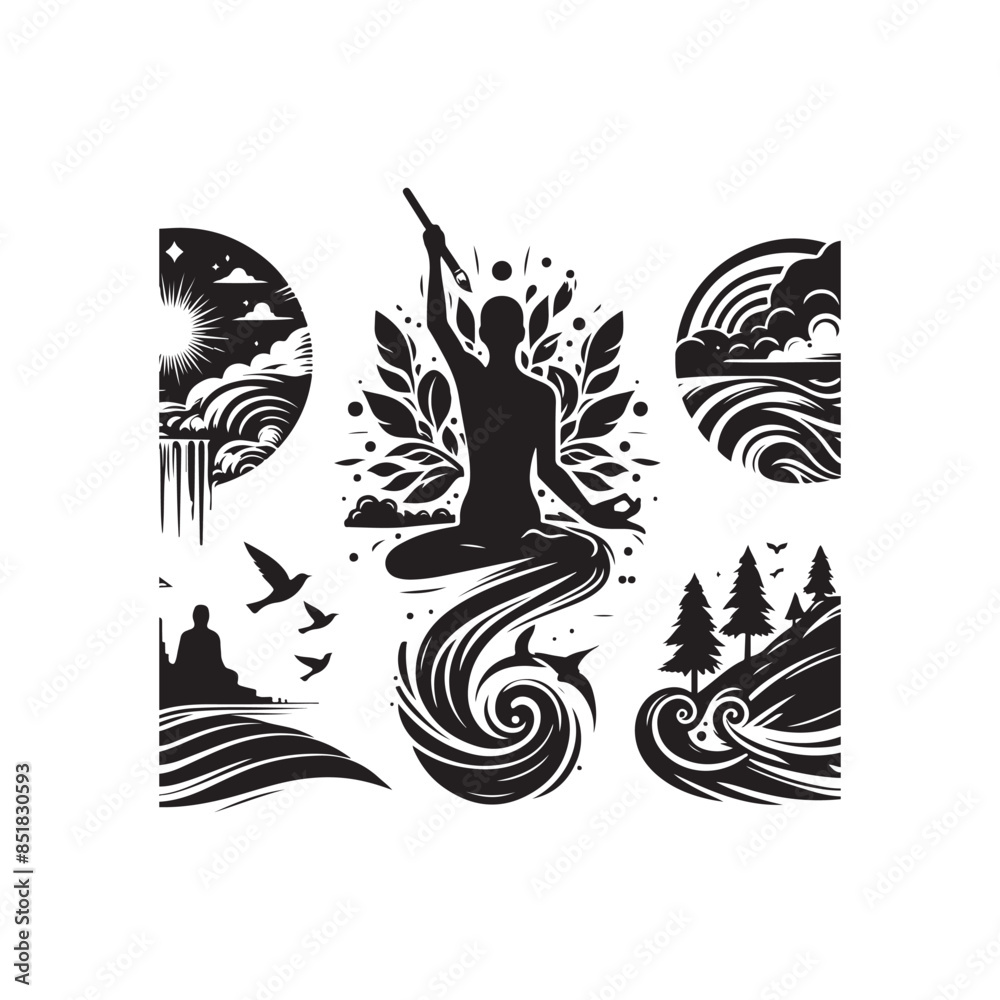Fototapeta premium Birds Couple Silhouette on Branch Vector, Birds in love Silhouette, Wall Decals, Couple of Birds in Love, Art Decoration, Wall Decor, Birds Silhouette on branch isolated on white background, romantic