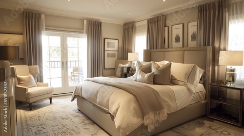 Elegant and cozy bedroom interior with natural light and neutral tones  © Athena