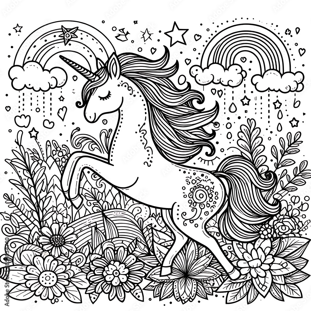 Fototapeta premium A unicorn with flowers and rainbows highquality engaging optimized unique.