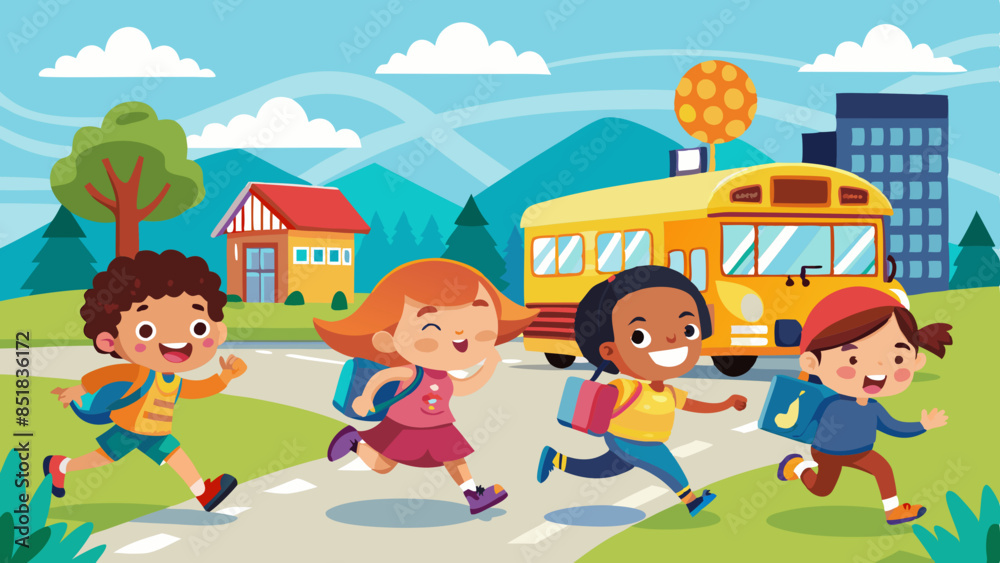 children-running-after-the-school-bus