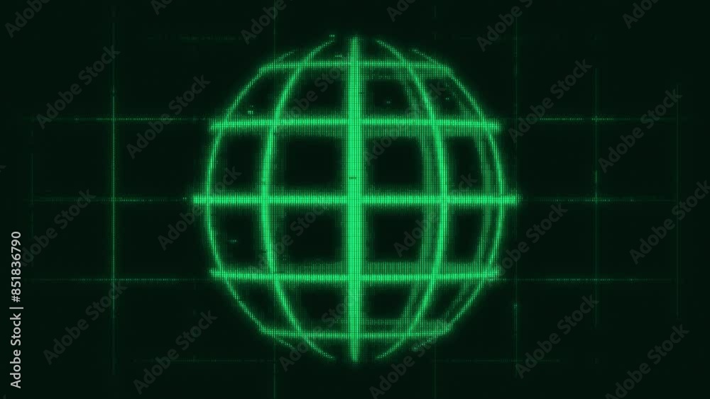 Retro-Futuristic pixelate Monitor synthwave style. Retro CCTV or VHS pixel Wireframe. Abstract digital background. 80s, 90s Retro futurism, Retro wave cyberpunk grid matrix style. retro grid globe