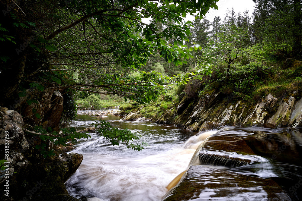 Fototapeta premium Ireland highland river, waterfall, tree