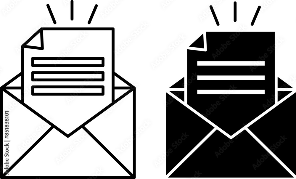 Newsletter icons. Black and White Vector Icon of Envelope with Letter. Email Message. Blogger and Social Networks Concept Newsletter icons. Black and White Vector Icon of Envelope with Letter. Email Message. Blogger and Social Networks Concept