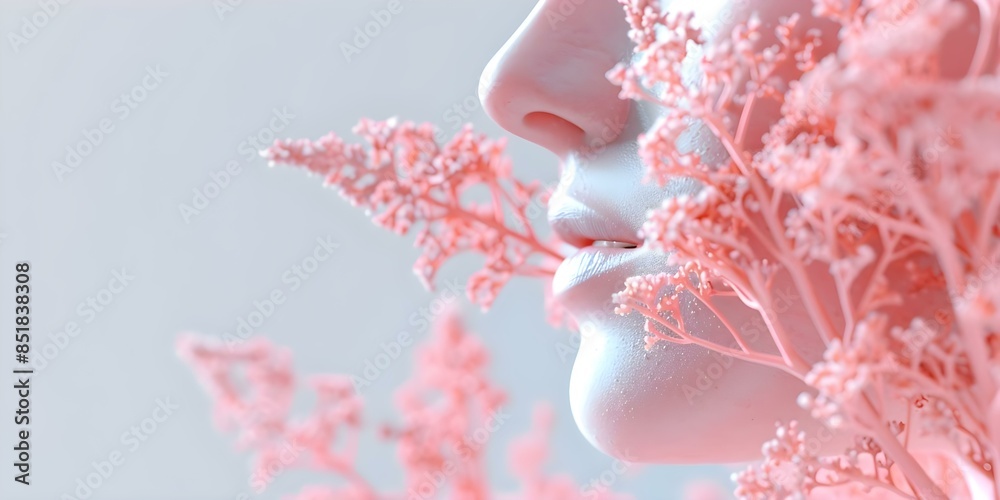 Artistic illustration of nasal passages linked to throat on coral ...