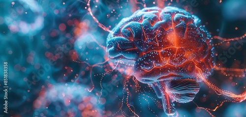 photorealistic digital rendering of a closeup shot of a human brain, symbolizing knowledge management, with intricate details and vibrant colors