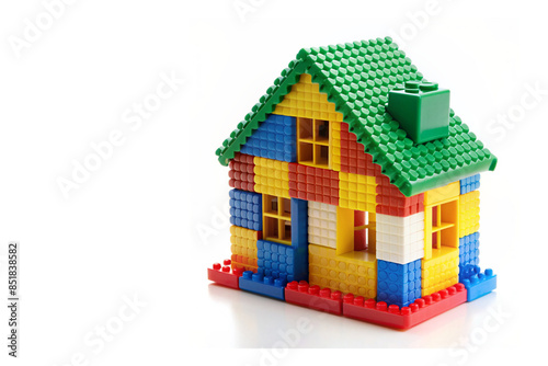 Construction architecture - house building model with toy blocks isolated on white background, object concept isolated on white background.