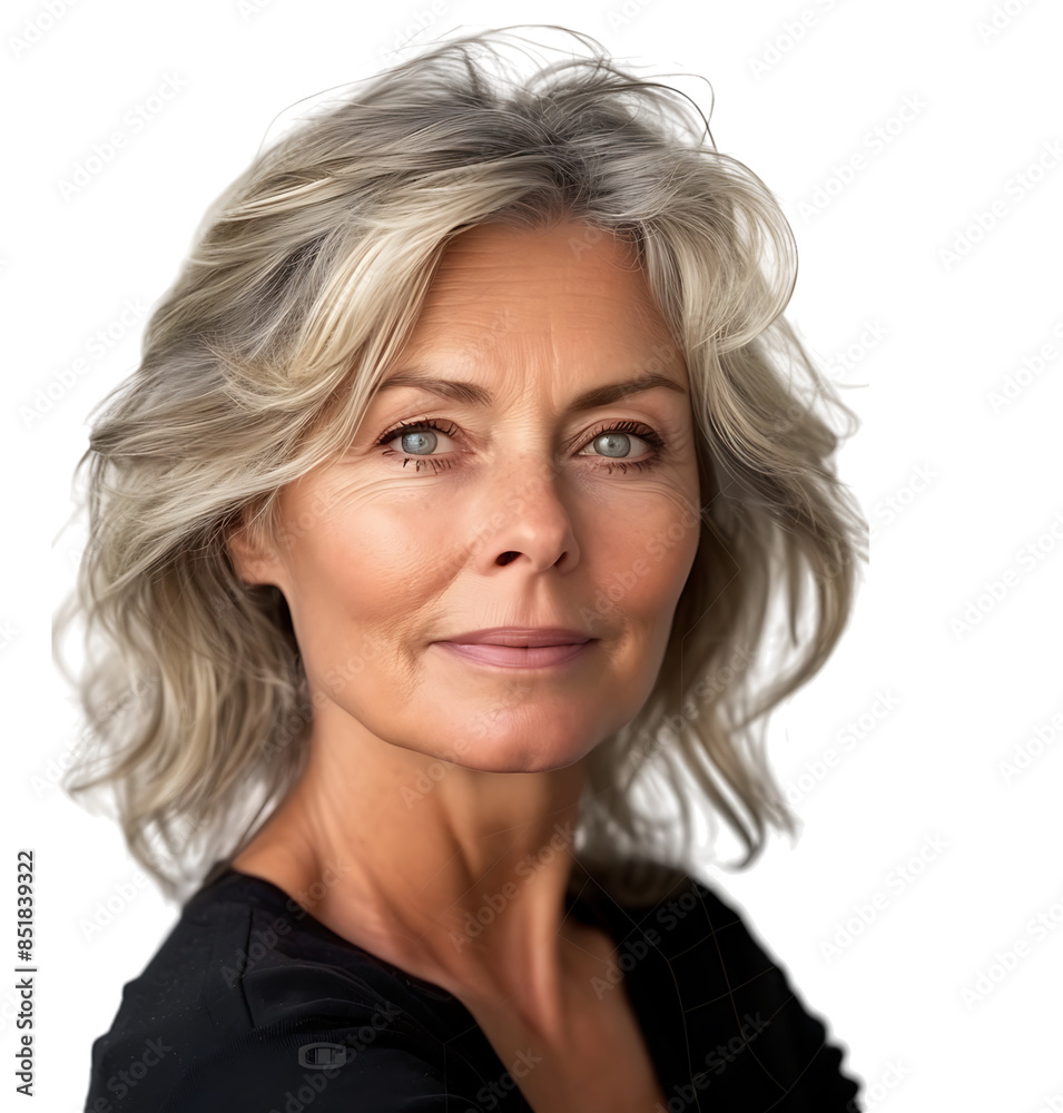 Happy senior woman smiling at the camera on isolated transparent background Happy senior woman smiling at the camera on isolated transparent background