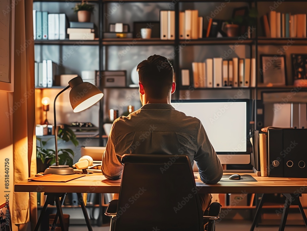 A business professional working from a home office A business professional working from a home office