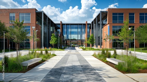 A college campus with modern architecture