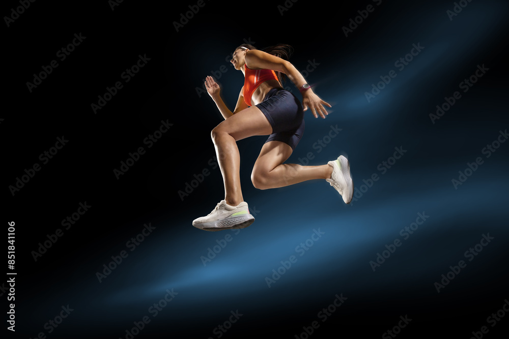 Sport backgrounds. The woman with jump runner. Isolated scene. Sport backgrounds. The woman with jump runner. Isolated scene.