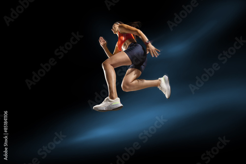 Sport backgrounds. The woman with jump runner. Isolated scene.	