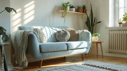 Cozy living room with natural light, Generative AI