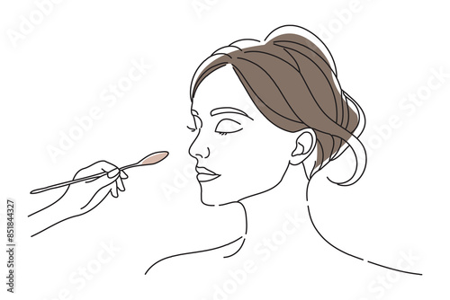 woman receiving a photofacial at a beauty salon, doodle continuous line art vector illustration